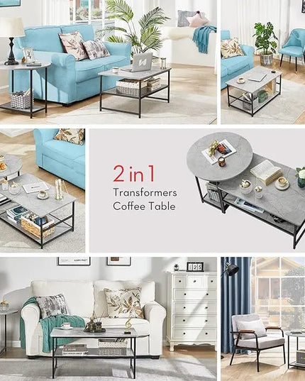WOHOMO Coffee Table, Modern Style Coffee Tables for Living Room Marble Center Table with Storage 2 in 1Detachable Table Set,Grey Marble - LeafyLoom