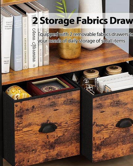 Furologee 6-Tier Bookshelf, Tall 71" Rustic Bookcase with 2 Drawers Storage Organizer, Industrial Display Free Standing Shelf Units, Wood and Metal Storage Rack for Home Office, Bedroom, Rustic Brown - LeafyLoom