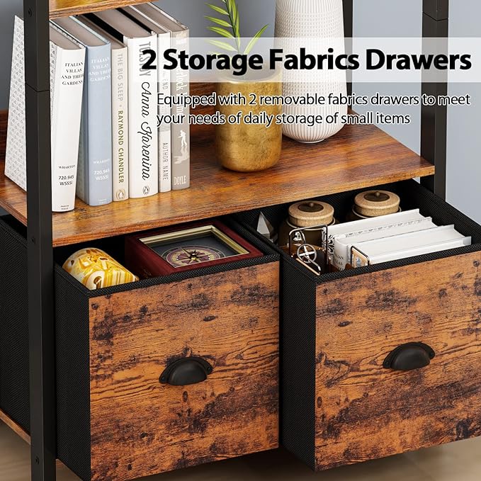 Furologee 6-Tier Bookshelf, Tall 71" Rustic Bookcase with 2 Drawers Storage Organizer, Industrial Display Free Standing Shelf Units, Wood and Metal Storage Rack for Home Office, Bedroom, Rustic Brown - LeafyLoom