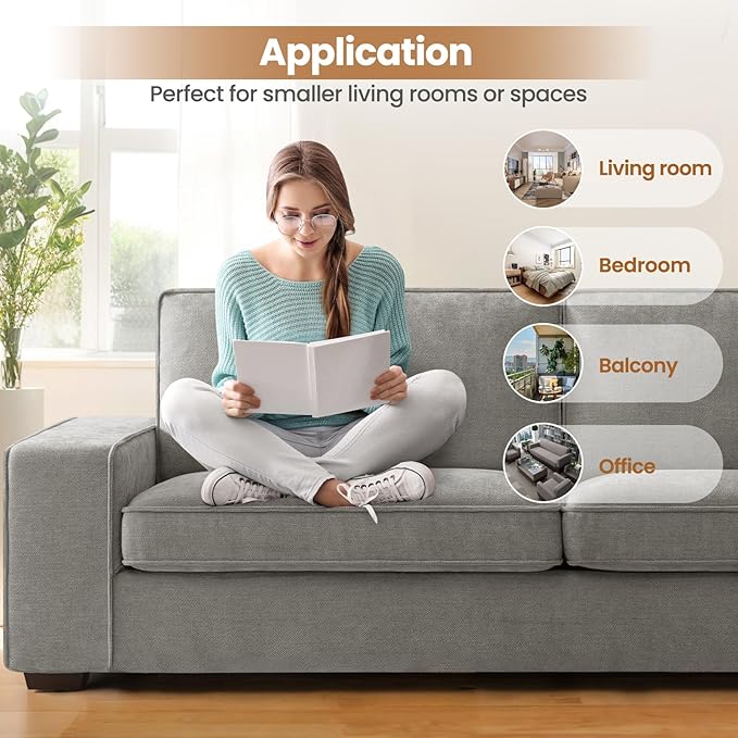 COHOME 88" Loveseat Sofa with Deep Seat, Modern Chenille Love Seat Couch for Living Room with Removable Covers, Upholstered 2-Seater Small Couch for Bedroom, Apartment，Grey - LeafyLoom