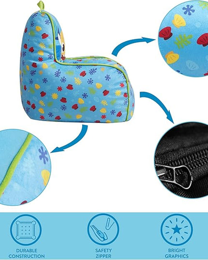 Idea Nuova Baby Shark Kids Mink Plush Bean Bag Chair with Piping & Top Carry Handle, Large - LeafyLoom