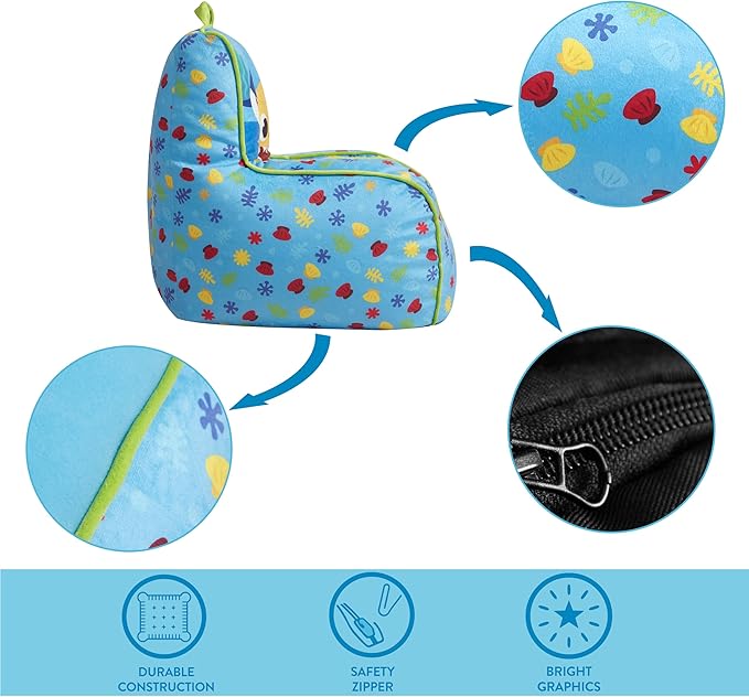 Idea Nuova Baby Shark Kids Mink Plush Bean Bag Chair with Piping & Top Carry Handle, Large - LeafyLoom