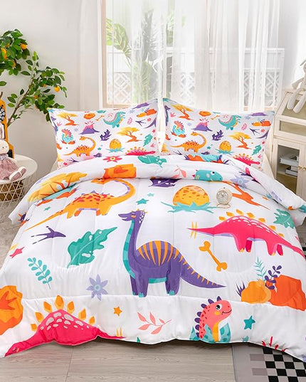 CVHOUSE Dinosaur Bedding Set,Dinosaur Comforter,Dinosaur Comforter Set King,Microfiber Quilt Set with 1 Comforter and 2 Pillow Cases- 3 Piece - LeafyLoom