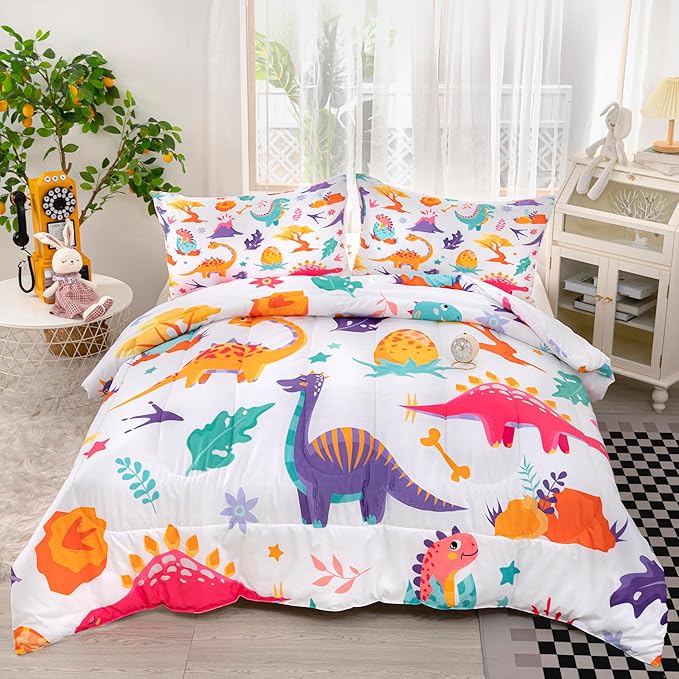 CVHOUSE Dinosaur Bedding Set,Dinosaur Comforter,Dinosaur Comforter Set Full,Microfiber Quilt Set with 1 Comforter and 2 Pillow Cases- 3 Piece - LeafyLoom