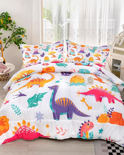CVHOUSE Dinosaur Bedding Set,Dinosaur Comforter,Dinosaur Comforter Set Queen,Microfiber Quilt Set with 1 Comforter and 2 Pillow Cases- 3 Piece - LeafyLoom