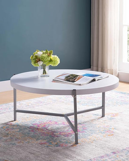 NicBex Coffee Table Wooden Coffee Table with Storage Round Center Tables with Metal Legs Dining Table for Living Room, Dining Room, Office, and Bedroom,36.5" W, White - LeafyLoom