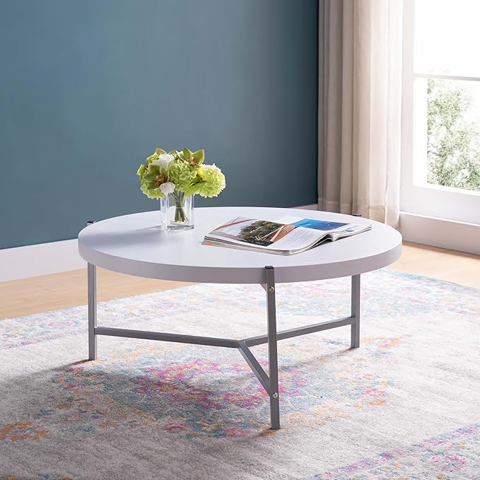 NicBex Coffee Table Wooden Coffee Table with Storage Round Center Tables with Metal Legs Dining Table for Living Room, Dining Room, Office, and Bedroom,36.5" W, White - LeafyLoom