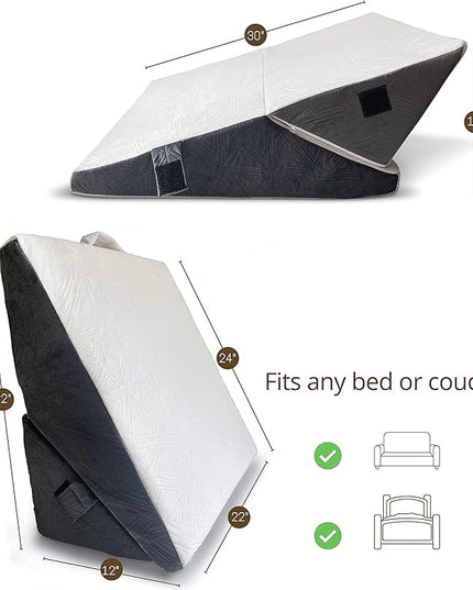 Vriksasana Bed Wedge Pillow with Memory Foam Top and Jacquard Cover | Adjustable 9” & 12” Folding Incline | Back & Leg & Knee Support | Acid Reflux, Anti Snoring, Heartburn, Gerd - LeafyLoom