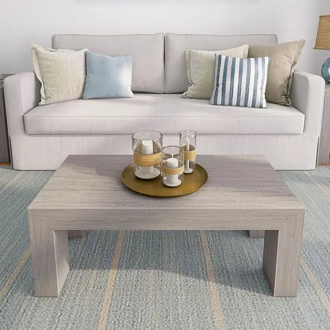 Plank+Beam Modern Rectangular Coffee Table, Solid Wood, 40 Inch, Rectangle Coffee Table for Living Room, Mini Center Tables for Small Spaces, Small Living Space Tea Table, Seashell Wirebrush - LeafyLoom