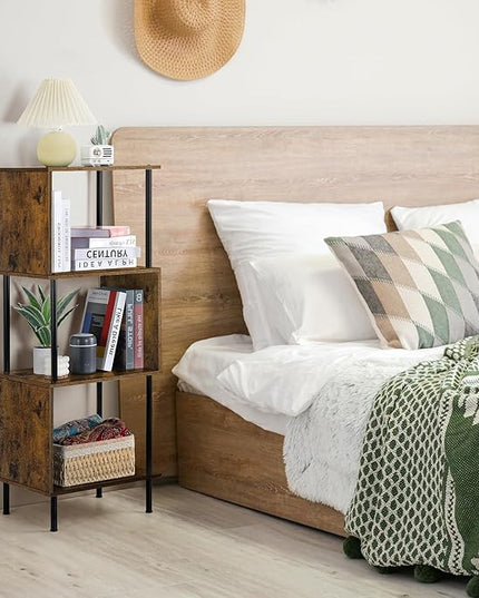 smusei 4 Tier Book Shelf Small Rustic Brown Bookshelf Organizer for Small Spaces S-Shaped Wood Corner Bookcase for Bedroom, Living Room, Study Room and Home Office - LeafyLoom