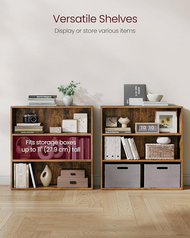 VASAGLE Bookshelf, 31.5 Inches Wide, 3-Tier Open Bookcase with Adjustable Storage Shelves, Floor Standing Unit, Rustic Brown ULBC173X01 - LeafyLoom
