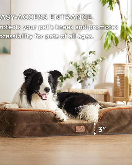 Bedsure Orthopedic Dog Bed for Large Dogs - Big Washable Dog Sofa Beds Large, Supportive Foam Pet Couch Bed with Removable Washable Cover, Waterproof Lining and Nonskid Bottom, Brown BEDSURE