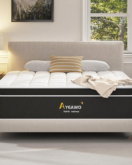 Queen Mattress - 14 Inch Hybrid Mattress Queen Size with Memory Foam and Pocket Springs, Upgraded Support Queen Size Mattresses, Pressure Relief & Motion Isolation, Firm Queen Mattress in a box - LeafyLoom