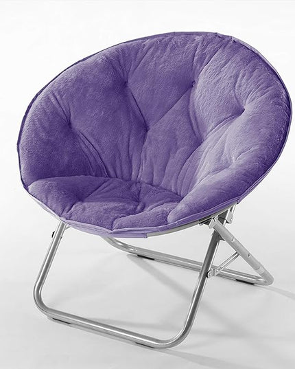 Oversized Rabbit Faux Fur Saucer Chair, Purple/Silver 36.2D x 32.3W x 31.9H in - LeafyLoom