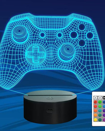 Attivolife Gamepad 3D Illusion Lamp, Controller Night Light with Remote Control + Timer 16 Color Changing Desk Lamp Kids Gamer Room Decor Plug in Best Cool Festival Birthday Gift for Boy Men - LeafyLoom