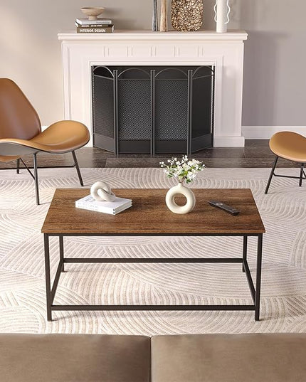 SAYGOER Coffee Table Simple Modern Rectangular Center Table Open Space Minimalist for Living Room Home Office Industrial Cocktail Tables, Dark Walnut - LeafyLoom
