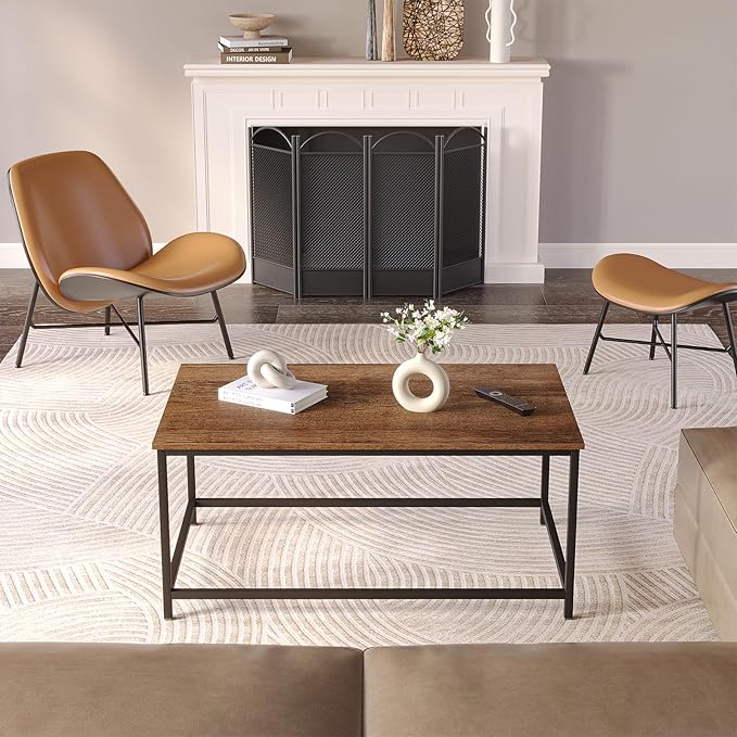SAYGOER Coffee Table Simple Modern Rectangular Center Table Open Space Minimalist for Living Room Home Office Industrial Cocktail Tables, Dark Walnut - LeafyLoom