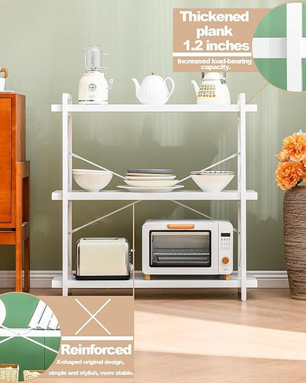 HCHQHS Bookshelf, 3-Tier Industrial Bookcase, White Open Book Shelf, Freestanding Horizontal Bookshelves with Metal Frame - LeafyLoom