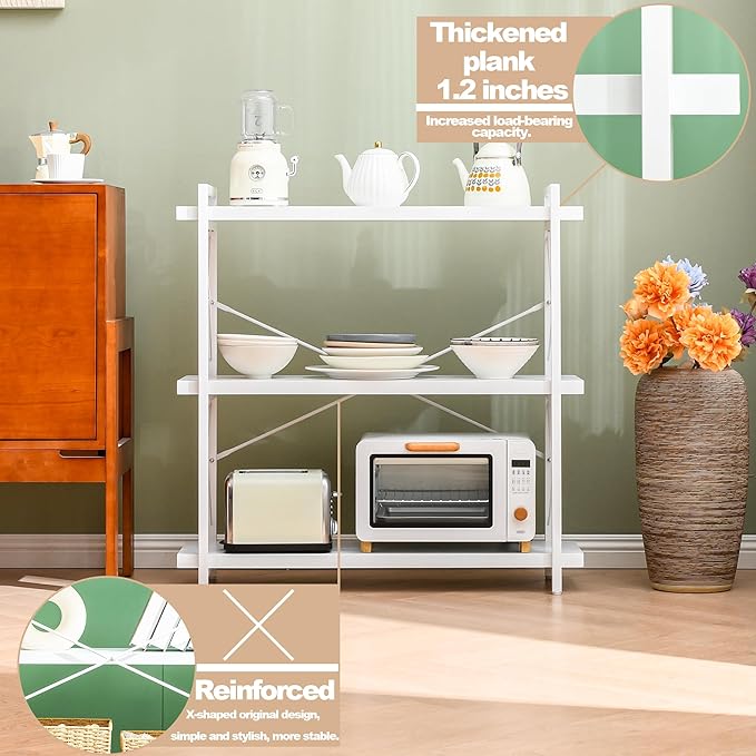 HCHQHS Bookshelf, 3-Tier Industrial Bookcase, White Open Book Shelf, Freestanding Horizontal Bookshelves with Metal Frame - LeafyLoom