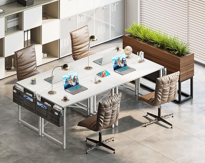 AODK 32 inch Small Computer Desk with Power Outlet for Small Spaces Home Office Student Laptop PC Writing Desks with Storage Bag Headphone Hook, White - LeafyLoom