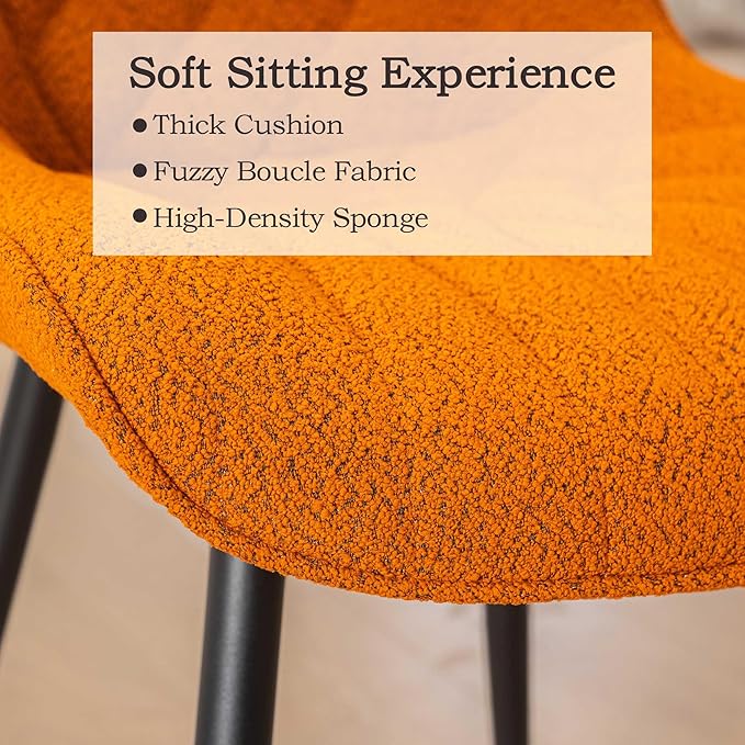 Elegant Dining Chair with Soft Padded Seat Armless Upholstered Kitchen Chairs Velvet Dining Table Chair with Curved Backrest for Kitchen Bedroom Side Dining Room, Set of 2, Orange - LeafyLoom