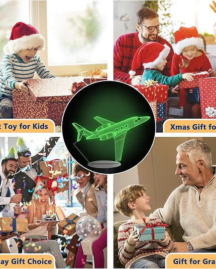 Airplane Gifts for Boy, Men, Aircraft Night Light, Gulfstream 3D Illusion Lamp with Remote and Touch Control, Plane Decor for Men Boy Kids Room, Birthday Gifts - LeafyLoom
