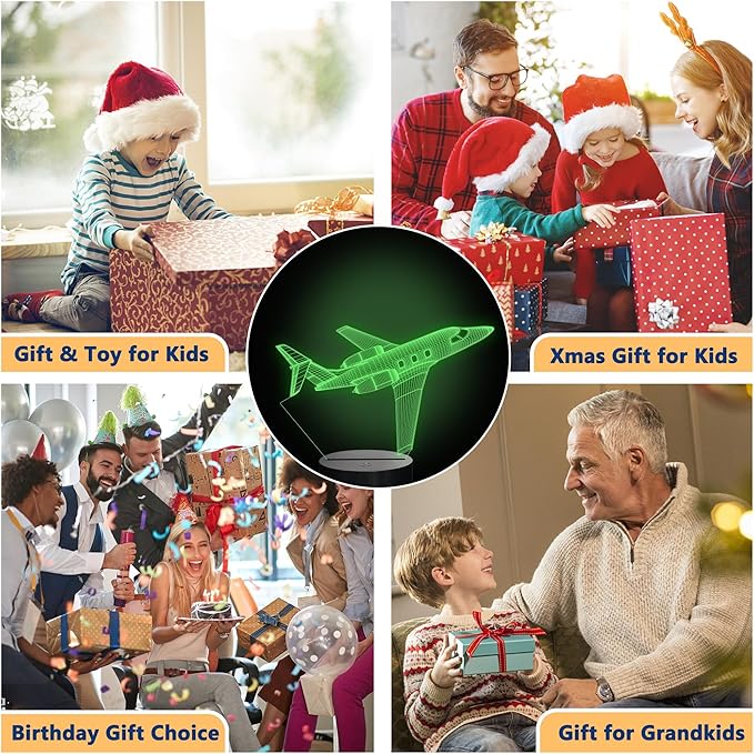 Airplane Gifts for Boy, Men, Aircraft Night Light, Gulfstream 3D Illusion Lamp with Remote and Touch Control, Plane Decor for Men Boy Kids Room, Birthday Gifts - LeafyLoom