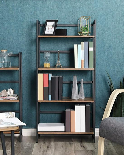 VASAGLE Industrial Bookshelf, Folding Bookcase, 4-Tier Ladder Shelf, Wood Look Accent Furniture with Metal Frame, for Home Office Sturdy and Stable ULLS88X - LeafyLoom