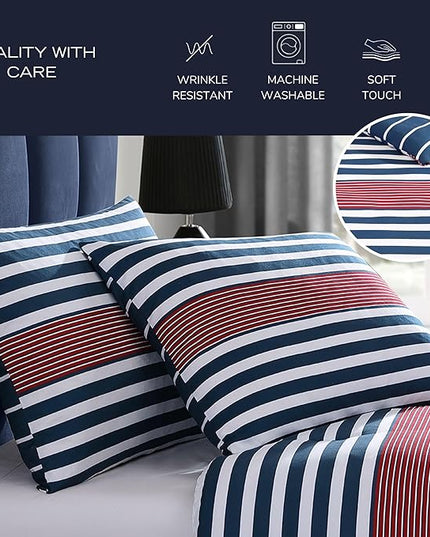 Nautica - Comforter Set, Soft Reversible Bedding with Matching Shams, Striped Home Decor (Kennedy Stripe Navy Blue, Full/Queen) - LeafyLoom