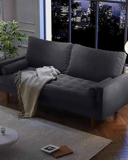 Velvet Furniture for Small Spaces, Mid-Century Modern Loveseats for Living Room, Love Seat Couch Sofas, 70 Inches, Grey - LeafyLoom