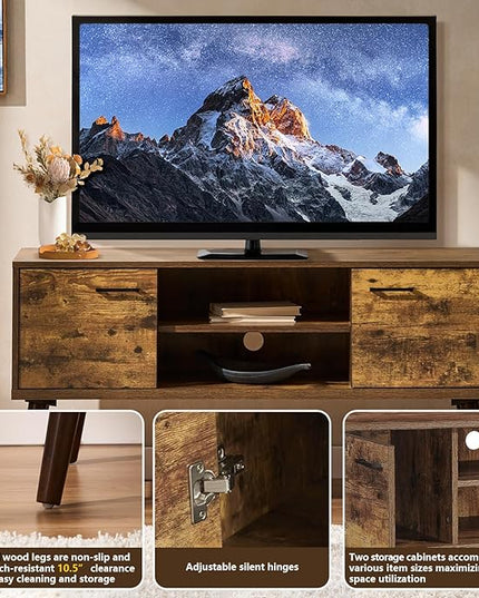 Stand for 35 55 inch Television, Modern Mid Century TV Table, with Adjustable Shelf Entertainment Center, and Two Storage Cabinets, for Living Rooms, Bedrooms, Old Pine - LeafyLoom