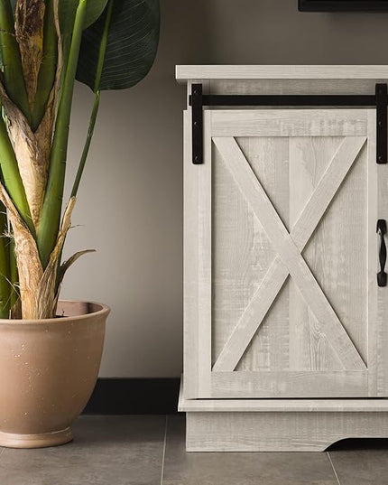 Walker Edison Richmond Modern Farmhouse Sliding Barn Door TV Stand for TVs up to 65 Inches, 58 Inch, Stone Grey - LeafyLoom