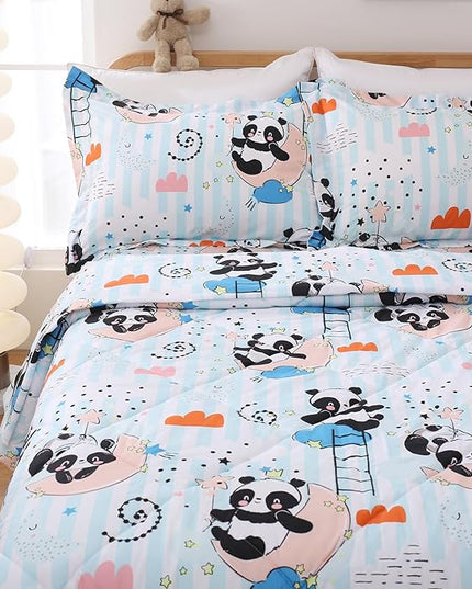 JSD Cute Panda Kids Comforter Set, 2 Pieces Twin Microfiber Comforter with Pillow Sham, Soft Comfortable Machine Washable - LeafyLoom