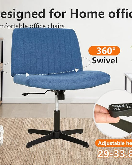 FDW Criss Cross Chair Armless Cross Legged Office Desk Chair Adjustable Swivel Ergonomic Gaming Chair No Wheels Backrest with Wide Seat Native Sponge Computer Task Vanity Chair for Home Office,Blue - LeafyLoom