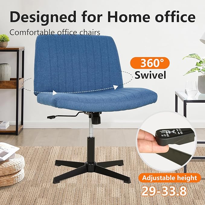 FDW Criss Cross Chair Armless Cross Legged Office Desk Chair Adjustable Swivel Ergonomic Gaming Chair No Wheels Backrest with Wide Seat Native Sponge Computer Task Vanity Chair for Home Office,Blue - LeafyLoom