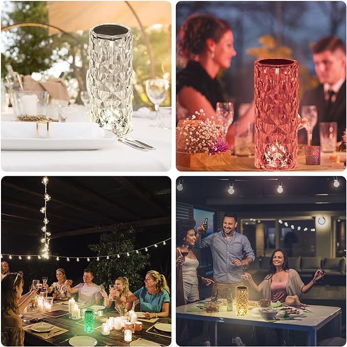 Crystal Table Lamp RGB Color Changing Night Lights (2 Pack) Crystal Rose Diamond Touch Lamp for Bedroom Living Room Decor (Remote & Touch Control) - LeafyLoom