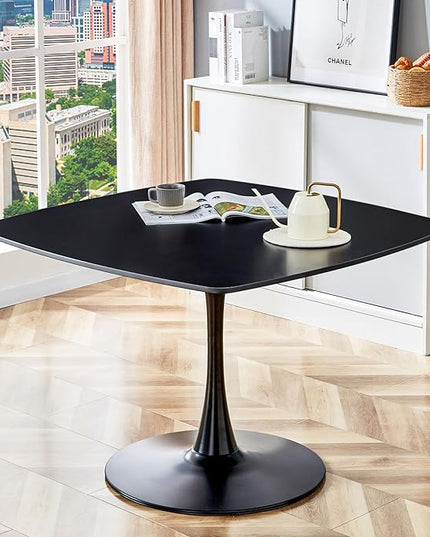 42 inch Black Square Pedestal Table for 4-6 Person, Mid Century Modern Table for Kitchen Dining Room - LeafyLoom