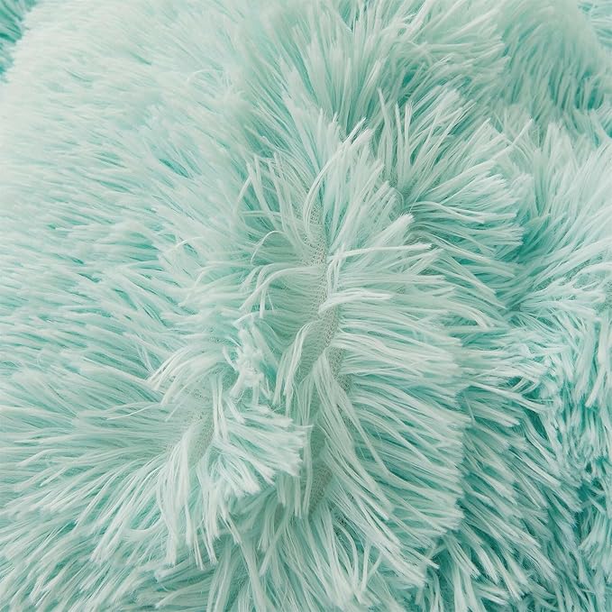 Fluffy mint green comforters Cover twin size - Ultra Soft Plush bedding Sets 2 Pieces (1 faux fur comforter Cover + 1 fuzzy pillow case) girls shaggy green twin bed set (Mint Green, Twin) - LeafyLoom