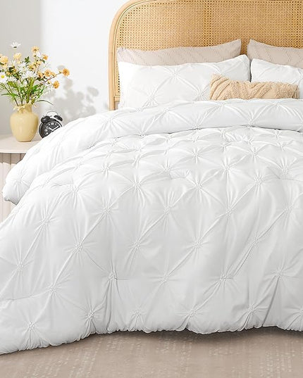 BEDELITE White Twin Comforter Set for Girls - 2 Peices Boho Pintuck Bedding Comforter Sets, Lightweight Soft & Warm Twin Bedding Sets with 1 Pillowcase for All Season - LeafyLoom