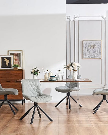 YOUNUOKE Upholstered Dining Chairs Set of 2 Comfortable Mid Century Modern Kitchen Chair with Sturdy Metal Legs Faux Leather Dinner Chairs for Kitchen Dining Room, Grey - LeafyLoom