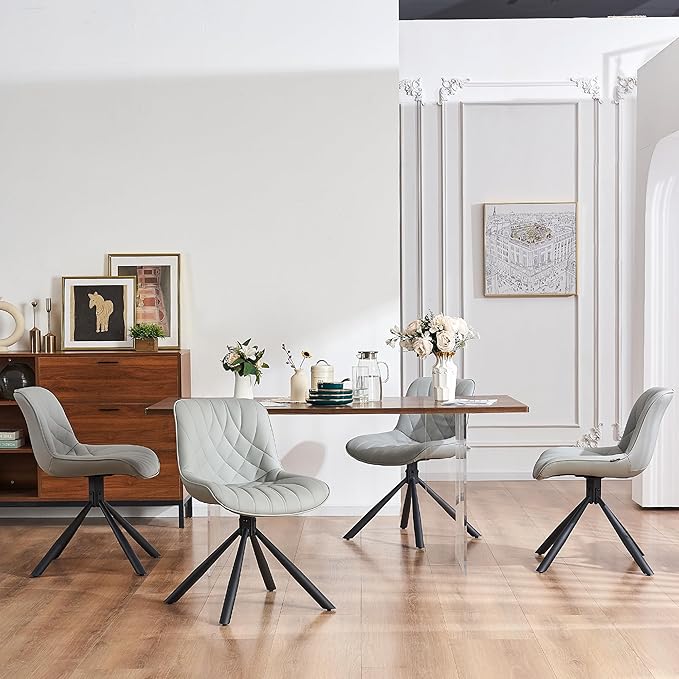 YOUNUOKE Upholstered Dining Chairs Set of 2 Comfortable Mid Century Modern Kitchen Chair with Sturdy Metal Legs Faux Leather Dinner Chairs for Kitchen Dining Room, Grey - LeafyLoom