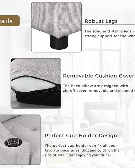 80.3'' L-Shape Convertible Sleeper Sectional Sofa with Storage Chaise and Pull-Out Bed, Linen Upholstered Reversible Corner Couch w/Tufted Cushions &Cup Holder, for Living Room, Apartment - LeafyLoom
