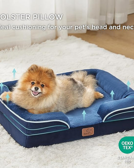 Bedsure Small Orthopedic Dog Bed - Washable Bolster Dog Sofa Beds for Small Dogs, Supportive Foam Pet Couch Bed with Removable Washable Cover, Waterproof Lining and Nonskid Bottom Couch, Navy Blue BEDSURE