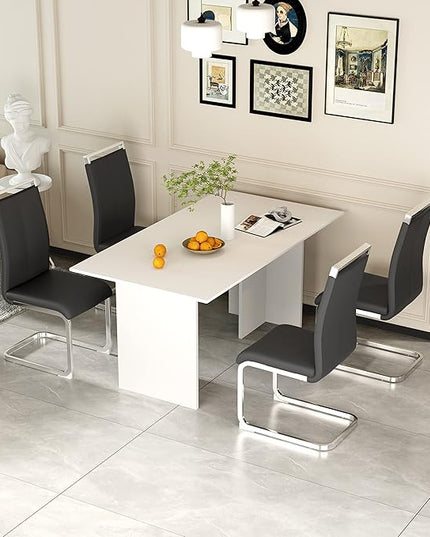 Dining Chairs Set, Kitchen Modern Metal Chairs with Faux Leather Padded Seat High Back and Sturdy Chrome Legs, Chairs for Dining Room (Black, Set of 4) - LeafyLoom