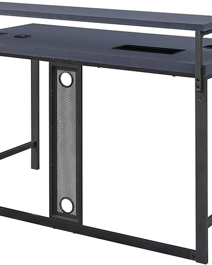 OSP Home Furnishings Reload Gaming Desk with Wireless Charging, USB Power Hub, and Remote Controlled RGB LED Lights, Matte Grey Carbon Fiber - LeafyLoom