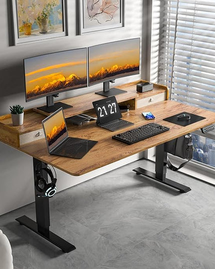 63×30 Inch Electric Standing Desk with 2 Drawers, Adjustable Height Widened Stand Up Desk with Storage Shelf, Sit to Stand Ergonomic Workstation for Home Office - LeafyLoom