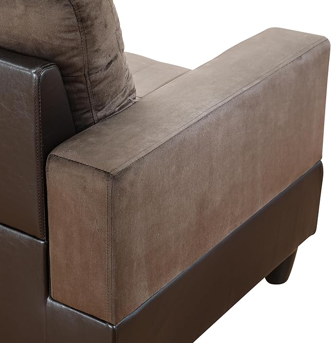 ROOMTEC 3 Piece L Shaped Sectional Sofa Set with Storage Ottoman, Right Facing Chaise Longue, Reversible Backrest w/ 2 Cup Holders, Flannel Tufted Cushions, for Living Room, Dark Brown - LeafyLoom