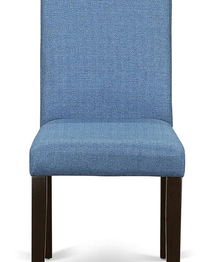 East West Furniture BOBA5-CAP-21 Boston 5 Piece Kitchen Set Includes a Round Dining Room Table and 4 Blue Color Linen Fabric Parsons Dinette Chairs, Cappuccino, 42x42 Inch - LeafyLoom
