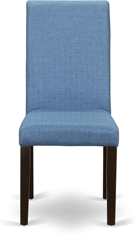 East West Furniture BOBA5-CAP-21 Boston 5 Piece Kitchen Set Includes a Round Dining Room Table and 4 Blue Color Linen Fabric Parsons Dinette Chairs, Cappuccino, 42x42 Inch - LeafyLoom