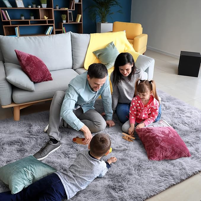 AROGAN Soft Rainbow Area Rugs for Girls Room 4x6 Feet, Fluffy Girls Bedroom Rugs, Princess Rug, Cute Colorful Carpet for Kids Teens Nursery Toddler, Grey - LeafyLoom